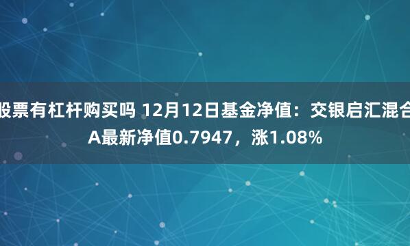 股票有杠杆购买吗 12月12日基金净值：交银启汇混合A最新净值0.7947，涨1.08%