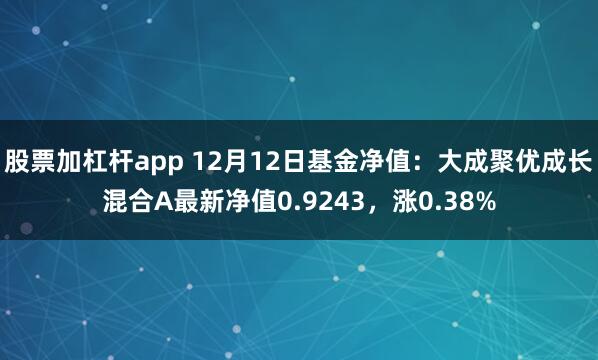 股票加杠杆app 12月12日基金净值：大成聚优成长混合A最新净值0.9243，涨0.38%