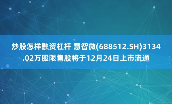 炒股怎样融资杠杆 慧智微(688512.SH)3134.02万股限售股将于12月24日上市流通