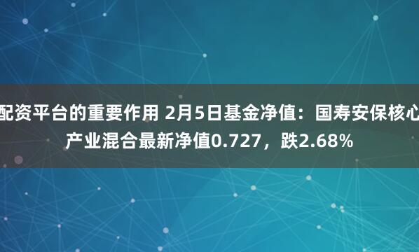 配资平台的重要作用 2月5日基金净值：国寿安保核心产业混合最新净值0.727，跌2.68%