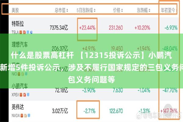 什么是股票高杠杆 【12315投诉公示】小鹏汽车-W新增5件投诉公示，涉及不履行国家规定的三包义务问题等